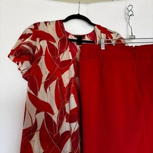 Lane Bryant 18-20 2pc Red Short Skirt & multi-color sheer wrap top Flattering